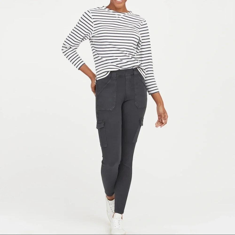 SPANX Stretch Twill Ankle Cargo Pant Washed Black Size Small NWT New